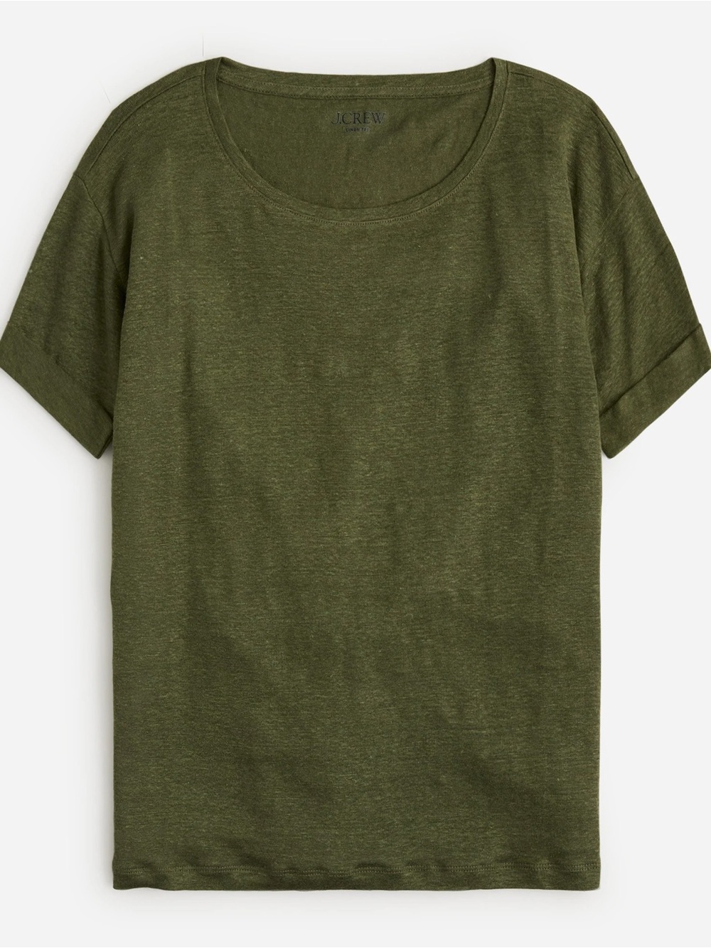 NWT$59 J. CREW Linen Rolled Cuff Tee Lightweight Women's XS, Olive, 19” PTP